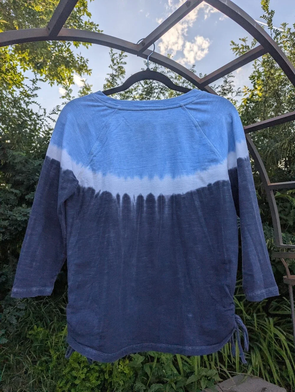 Ombre Tie Dye Side Tie Top S Coastal Cottagecore Cozy Weekend Crewneck - Picture 17 of 17